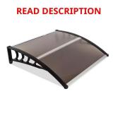 39 in. Black Door & Window Fixed Awning Brown