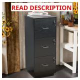 3-Drawer Black Wood Vertical File Cabinet