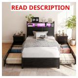Black Metal Frame Twin Bed with Drawers