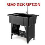 Freestanding Laundry Sink, Black faucet