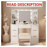 White Makeup Vanity Set with Bulbs, Drawers