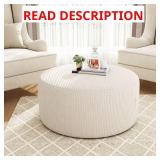 Beige Corduroy Ottoman 30 in Round Accent