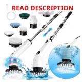 Cordless Power Scrubber, IPX7, 8 Heads, Handle