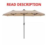 13 ft Steel Market Solar LED Umbrella Beige