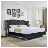 Lara Black Velvet Bed with Headboard