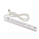 8 ft 7-Outlet Surge Protector, USB-A/C White