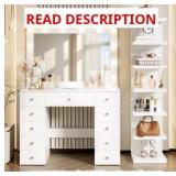 White Makeup Vanity with Lighted Mirror, 12 Bulbs