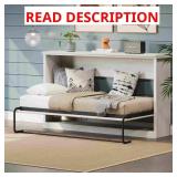 Rustic White Twin Murphy Bed with Cabinets