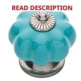 (6) Ceramic Melon Cabinet Knobs, Satin Nickel/Blu