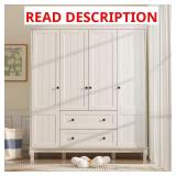 White Wood 63" W 4-Door Wardrobe, 2-Drawers