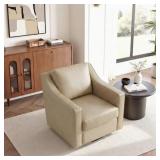 Cream Faux Leather Swivel Barrel Chair