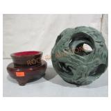 Decorative Jade Color Spheres on Wood Stand