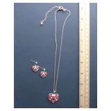 Avon necklace earring set enamel heart design