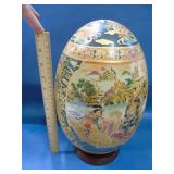 Satsuma style porcelain egg on wooden base