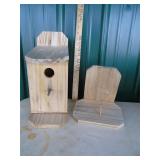 Wooden bird house and squirrel feeder