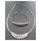 rhinestone leaf necklace and bracelet set