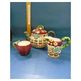 apple teapot. cup and basket pitcher lot