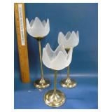 brass and frosted glass tulip candle holders