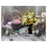 EASTER RABBITS, BASKETS, FLOWERS, & TRAY