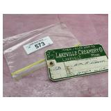 LAKEVILLE CREAMERY LAKEVILLE MN CREAM CAN TAG