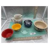 3)BOWLS & PITCHER & 2 PIONEER WOMEN STONEWARE