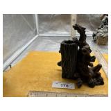 ELMER & ELLIE LEANING ON TREE STUMP FIGURINE