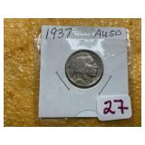 1937 AU50 INDIAN HEAD NICKEL