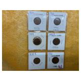 6) WHEAT PENNIES, 1919,1920, 1926, 1936,1939-S,
