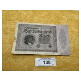 HISTORICAL 100,000 MARK GERMAN REICHSBANKNOTE