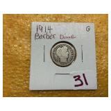1914 G BARBER DIME