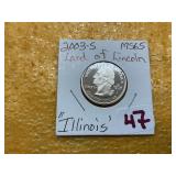 2003-S MS6  "LAND OF LINCOLN " ILLINOIS QUARTER