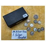 10) SILVER DIMES & 1) SILVER QUARTER