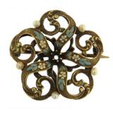 14kt Gold Antique Enamled Brooch