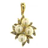 14kt Gold Vintage Pearl & Diamond Pendant