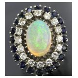 14kt Gold 6.58 ct Opal, Sapphire & Diamond Ring