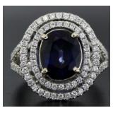 14kt Gold 5.44 ct Sapphire & Diamond Ring