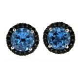 Natural 3.00 ct Blue Topaz & Macrasite Earrings