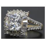 Cushion Cut 4.50 ct White Topaz Baguette Ring