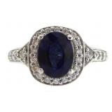 14kt Gold Oval 3.07 ct Sapphire & Diamond Ring