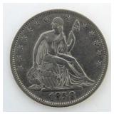 1858 SUPER NICE Seated Liberty Silver Half Dollar