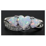 Elegant Heart Shape Fire Opal 3 Stone Ring