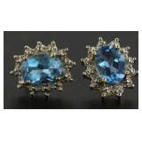 10kt Gold Natural Blue Topaz & Diamond Earrings