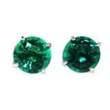 14kt Gold 2.45 ct Round Emerald Stud Earrings