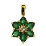 14kt Gold Natural Emerald & Diamond Pendant