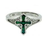 Australian Blue Opal Enameled Cross Ring