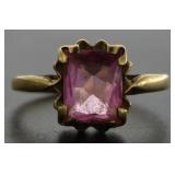 10kt Gold Vintage Emerald Cut Pink Sapphire Ring