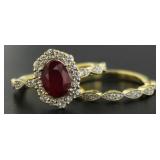 14kt Gold 2.57 ct Ruby & Diamond 2 pc Bridal Set