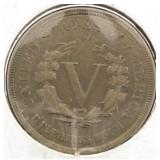 1883 BU No Cents Liberty V Nickel