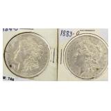 1883-O & 84-O AU Morgan Silver Dollars