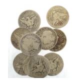 Collection (10) Barber Silver Half Dollars